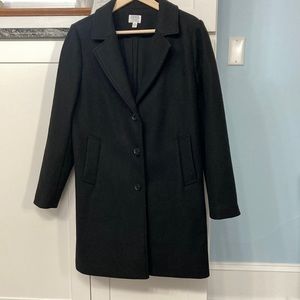 Time and Tru Medium Black Long Dress Coat lined front button pockets GUC